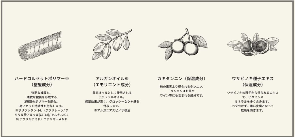 CARAVAN HOLD GELの配合成分を解説した図
